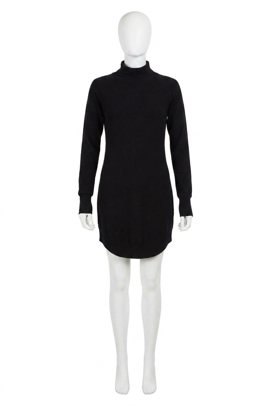 NEW CHASER knit raglan turtleneck shirttail mini dress in black